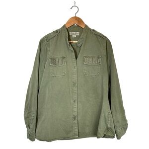 Lucky Brand Studded Military Long Sleeve‎ Button Down Shirt Olive Green Large